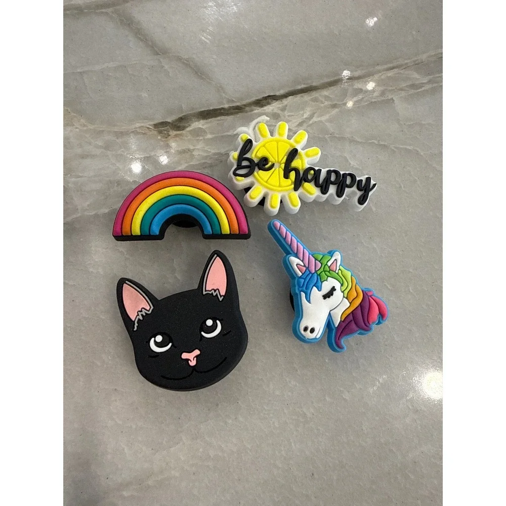 Cute Shoe Charms Black Cat Rainbow Unicorn Be Happy Sun‎ Set For Crocs